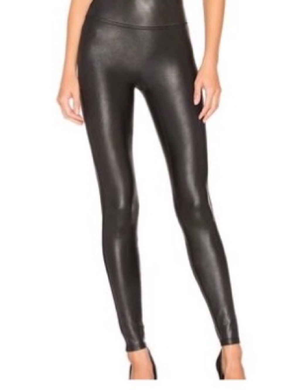 Spanx High-Waist Faux Leather Leggings - Black, medium, no front seam